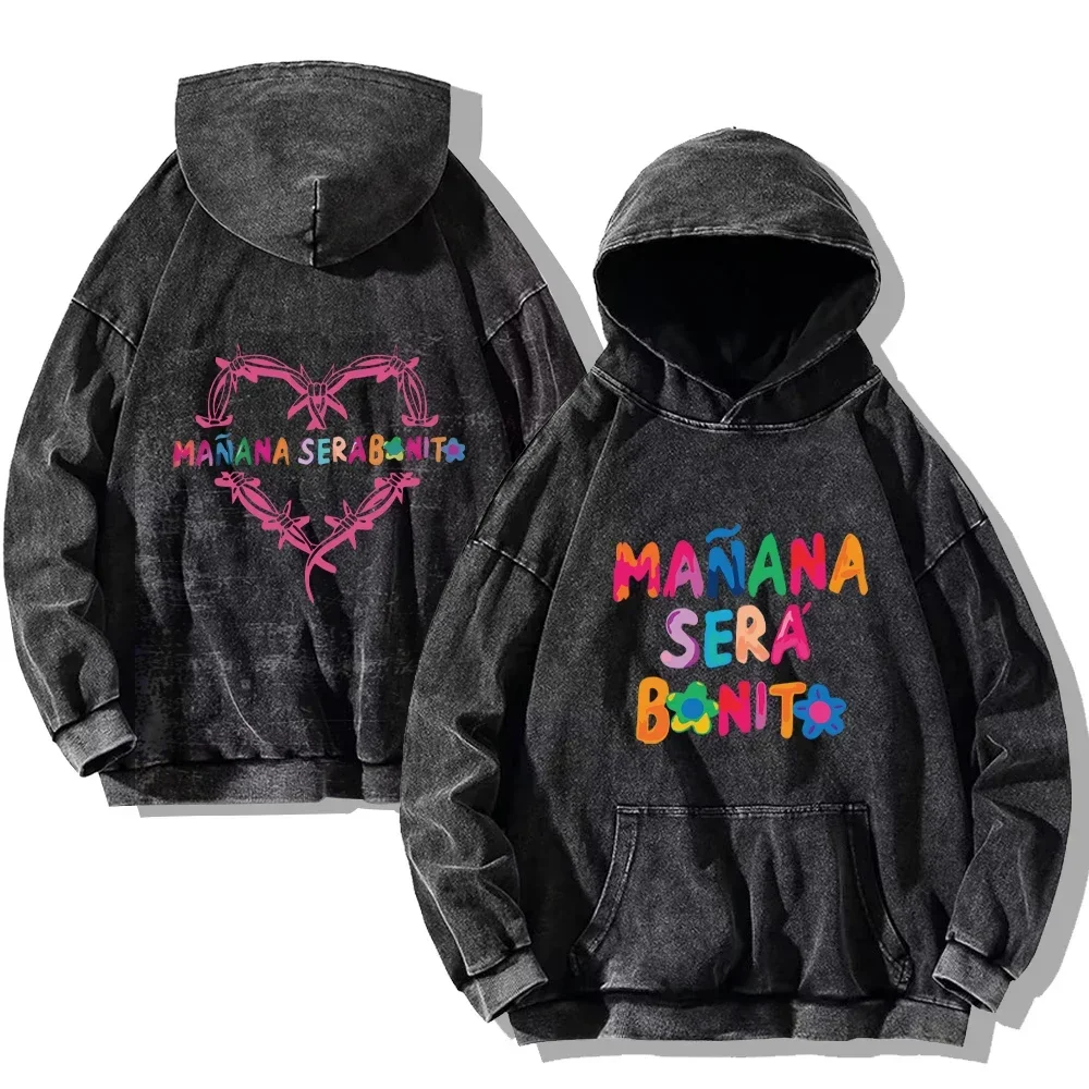

Karol G Vintage Washed Hoodie Manana Sera Bonito Washed Sweatshirt Women's Fashion Casual Oversize Hoodie Unisex Pullover
