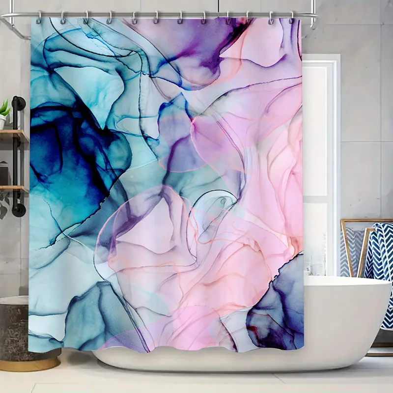 

Абстрактная акварельная занавеска для душа, ткань с 3D принтом, водонепроницаемый декор для ванной комнаты, современный художественный дизайн для украшения дома (синий P)