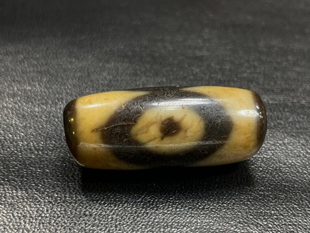 Cinnabar Ancient Tibetan DZI Beads Old Agate 3 Eye Amulet Pendant 31×13mm #7017