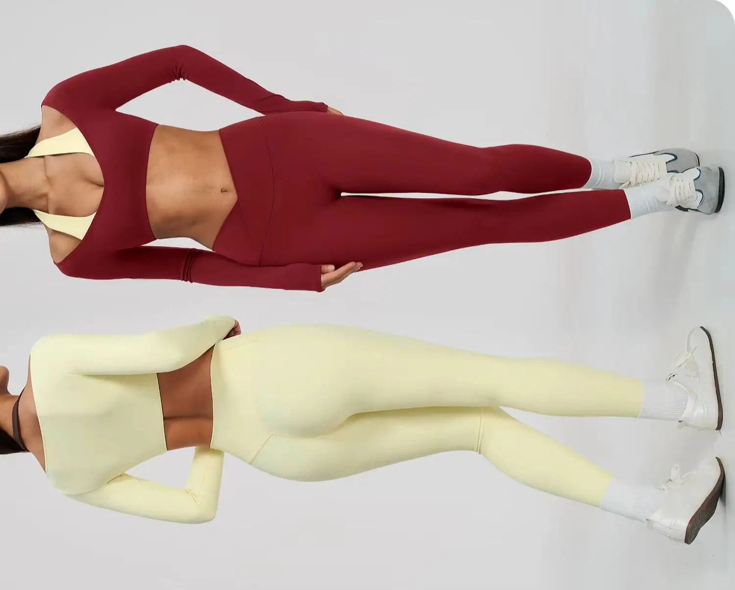 2in 1Yoga Outfit for Women Fake Two-piece Long Sleeve V Neck Crop Top High Waist Crossover Leggings Stretchy Pilate Workout Suit