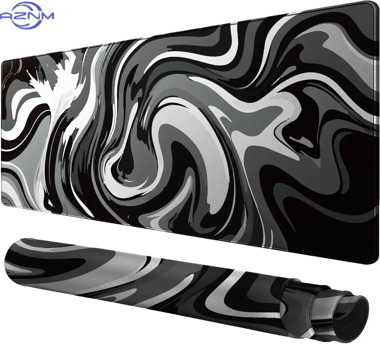 Modern Abstract Marble Mouse Pad, Grey Wave Liquid Swirl Pattern Non Slip Desk Mat for Game Lovers Office Home Keyboard Desktop