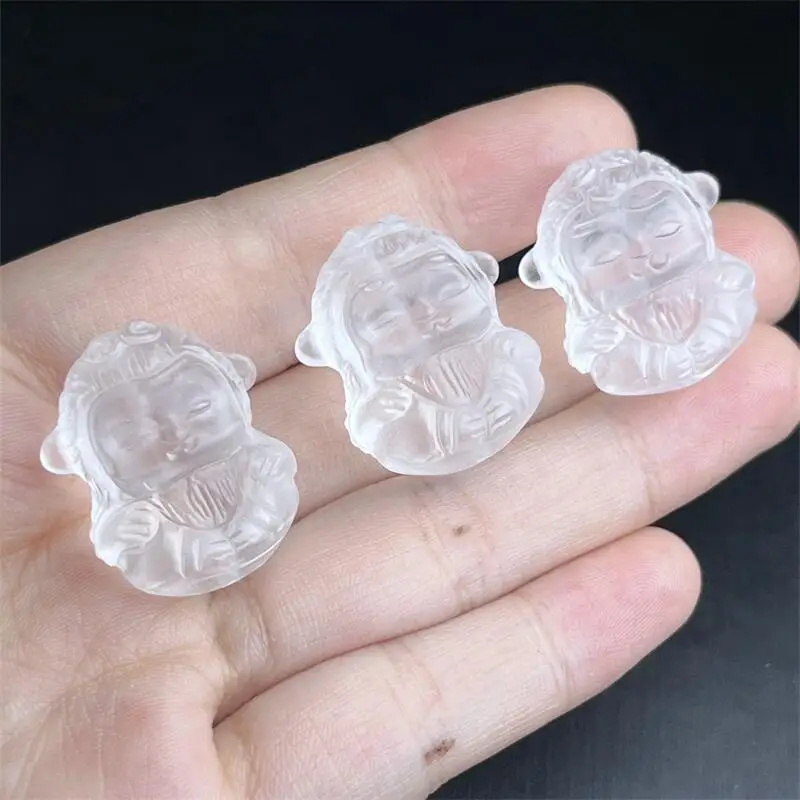 2PCS Natural Clear Quartz Sun Wukong Carving Healing Stones Cute Golden Fish For Pendant Home Decor DIY Gift 25MM