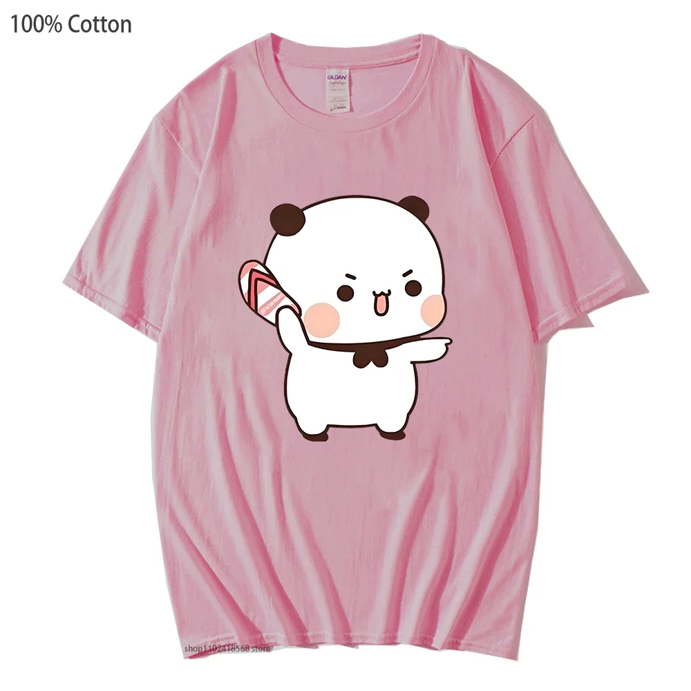 Cute Bubu Is Throwing Flip-flops At Dudu Since He Teases Bubu T-Shirts Bear Tshirt 100% Cotton Y2k Clothes Women Kawaii Men Tops