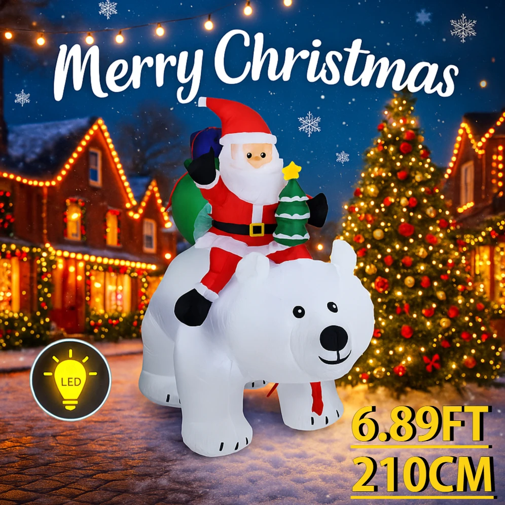 

6.89FT Party Holiday DIY Decoration Christmas Inflatable Bear Santa Claus With LED Lights Xmas Outdoor Party Decor Home Ornament