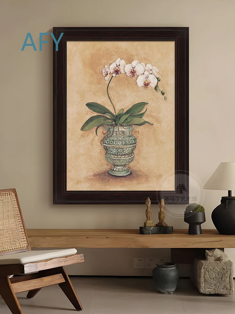Vintage Bottle and Floral Wall Art Painting Hand Painted Oil Painting for Living Room Decor for Entryway for American Retro
