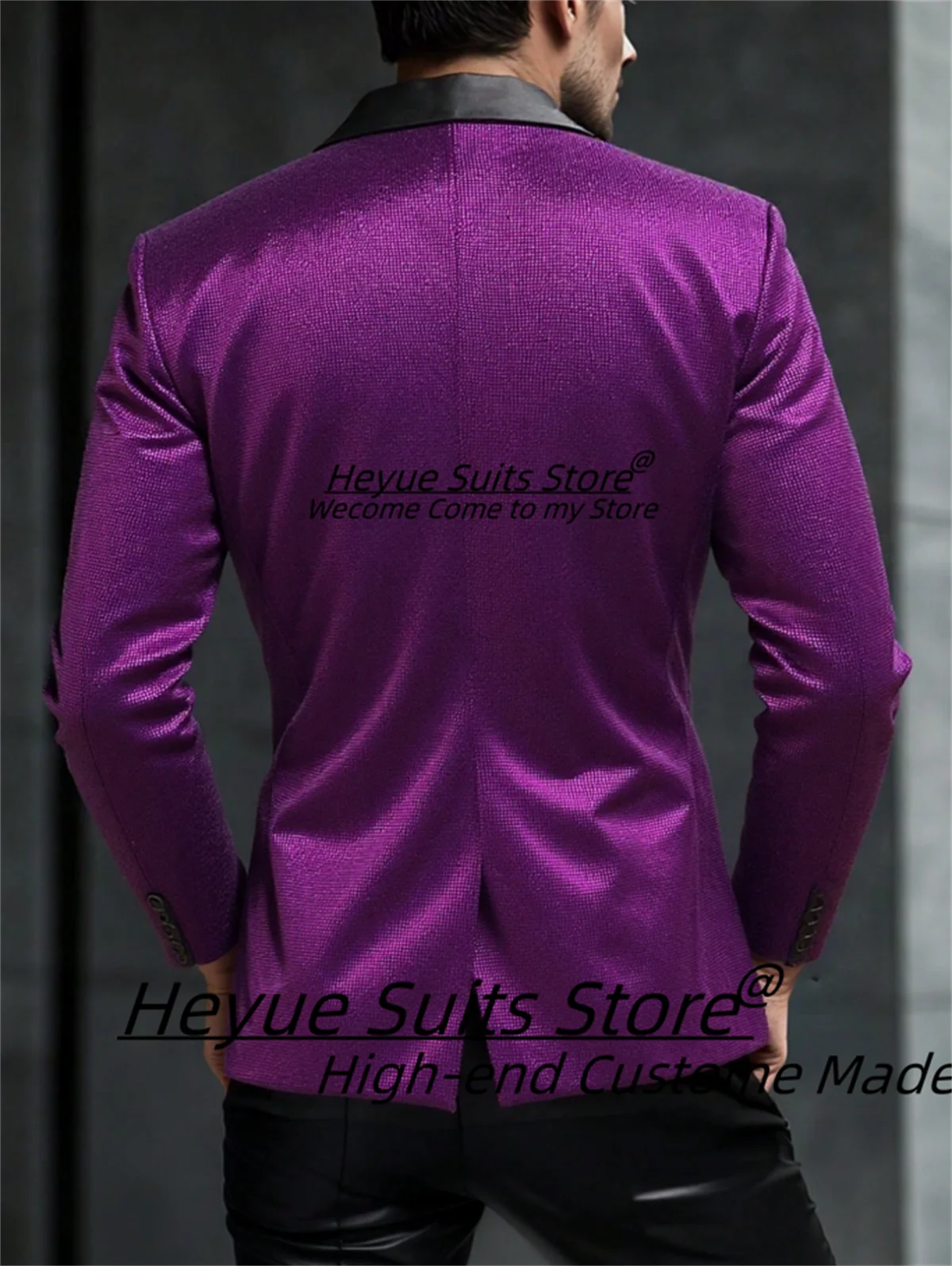 Customized Slim Shiny Purple Men Suits Fashion Double Breasted Groom Wedding Tuxedos 2 Pieces Sets Male Prom Blazers Ropa Hombre