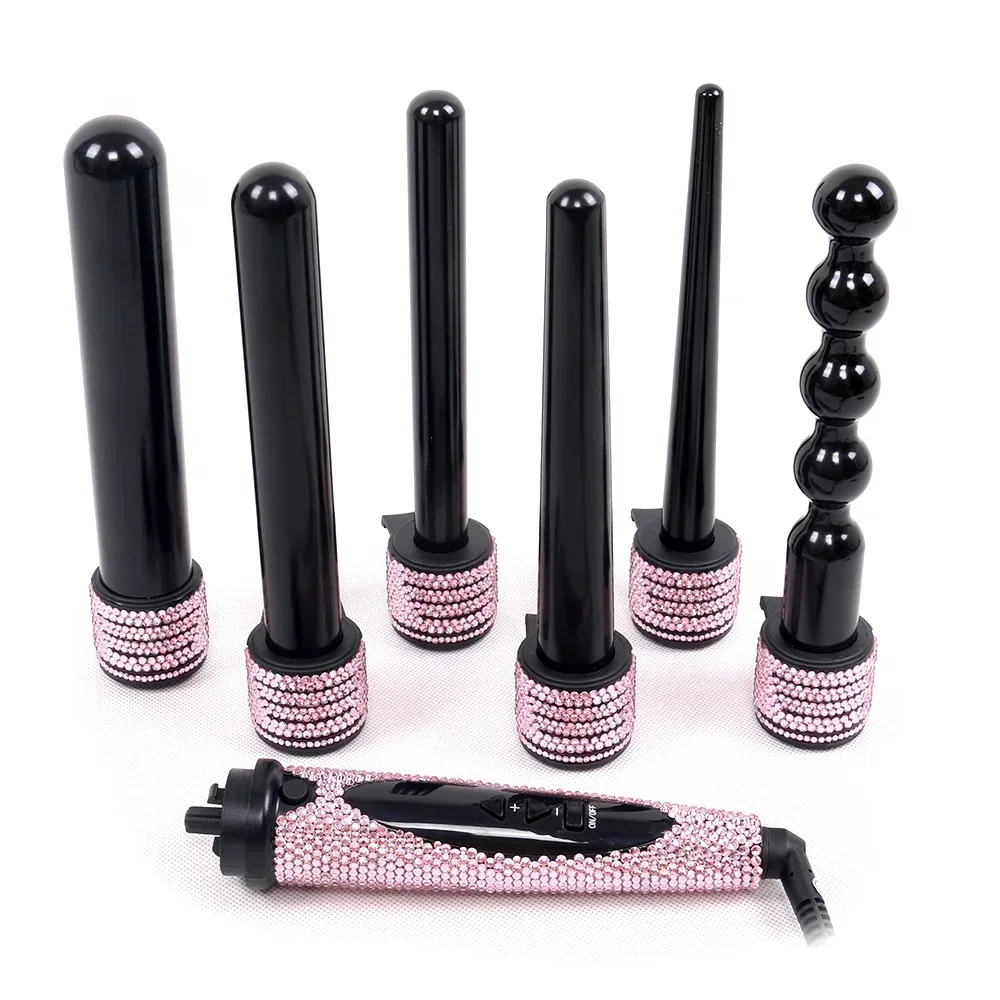 

Professional High Temperature 6 In 1 Interchangeable Curling Wands Set Bling Crystal Curling Iron