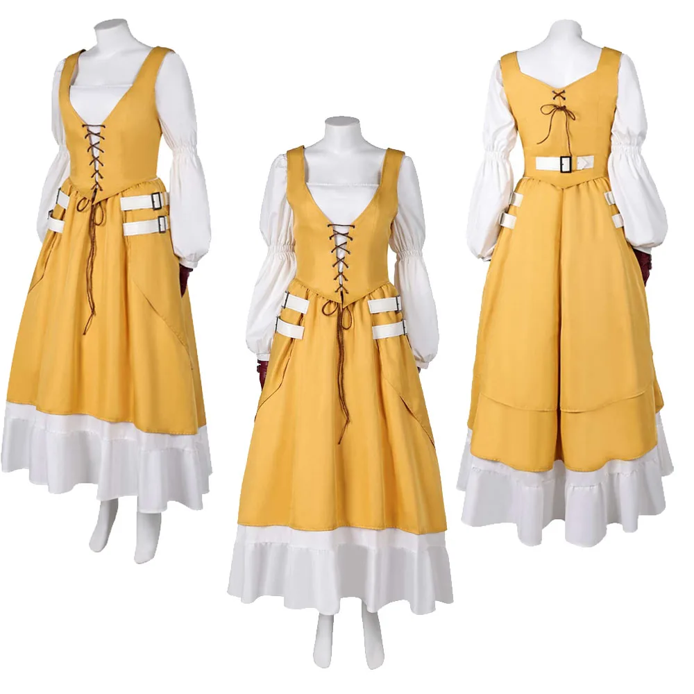 Aerith Cosplay Halloween Carnival Yellow Dress Gloves Suit Game Final Cosplay Adult Female Bow Tie Fantasy Clothes Costume