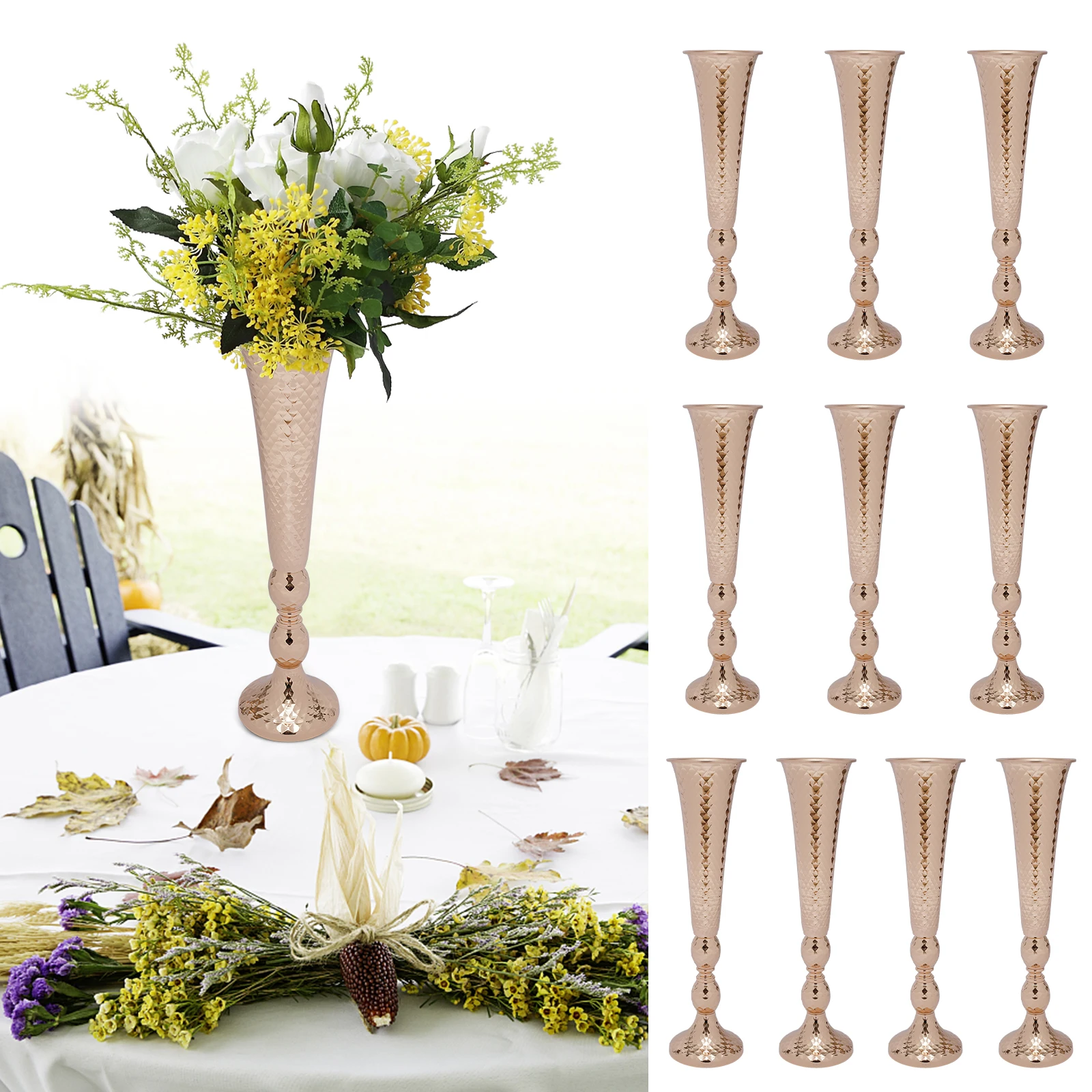 10pcs 20.5in Tall Metal Trumpet Vases For Party Decoration, Reception Table, Birthday Anniversary Ceremony Events