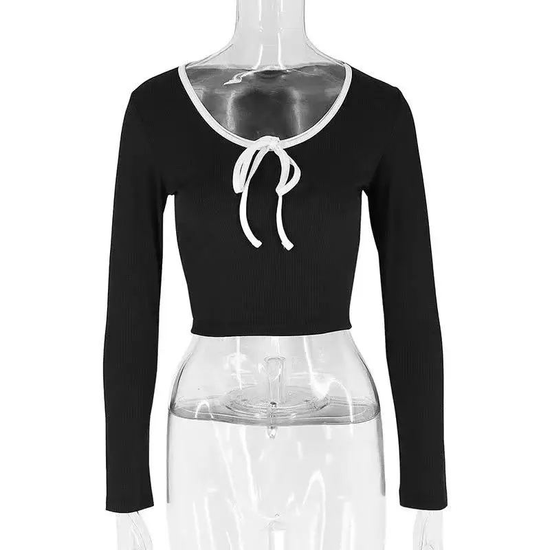 تي شيرت نسائي مثير بأكمام قصيرة وياقة مستديرة مع رباط خصر، ضيق ومريح، يمتص العرق ويتناسب مع الربيع والصيف #5