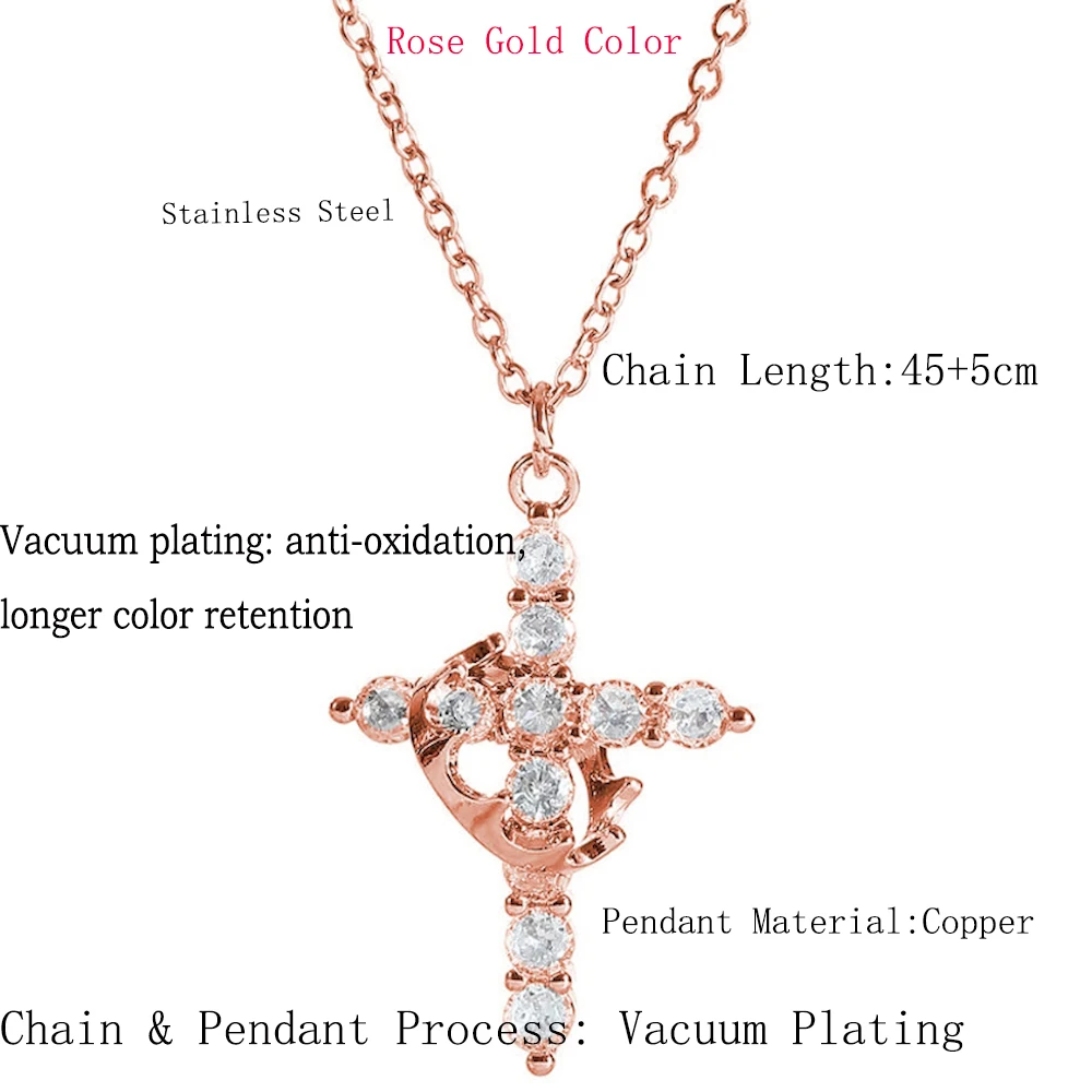 ارتفع الذهب للتدوير تاج الصليب قلادة قلادة 50 سنتيمتر طول الفولاذ المقاوم للصدأ للنساء مقاوم للماء اللون الاحتفاظ سلسلة الرقبة مجوهرات #3