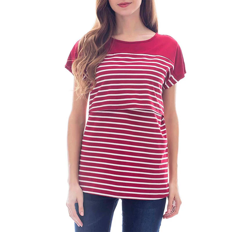 New Multifunction Maternity Clothes Women Maternity Short Sleeve Casual Striped Nursing Tops T-shirt Breastfeeding Tops Pregnant