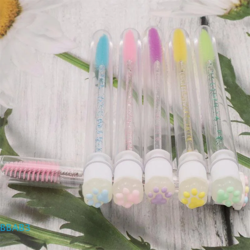 Tube de brosse à cils patte de chat de dessin animé, baguettes de Mascara jetables, bobine de cils réutilisable, nettoyeur anti-poussière, Tubes de rangement