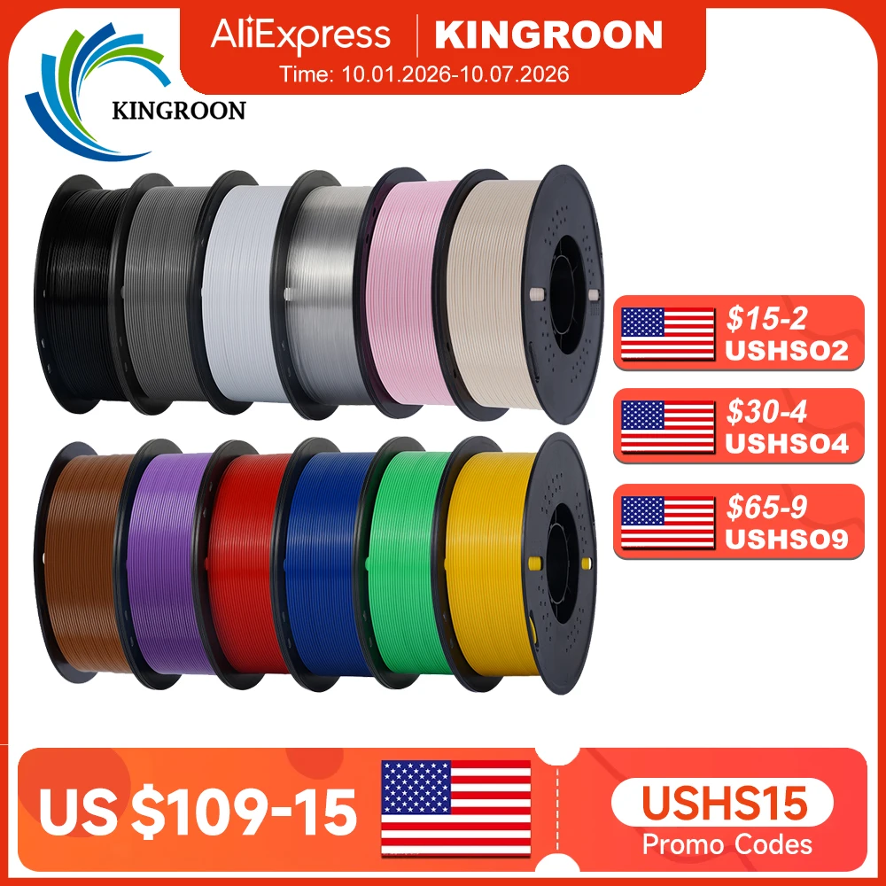 KINGROON 1kg PLA PETG TPU Filament 1.75mm For 3D Printer, Smooth Printing, Neatly Wound, 95A TPU 2.2LBS 3D Printing Plastic Material Eco Friendly Tangle-Free Fast Ship, Compatible with Most FDM 3D Printers