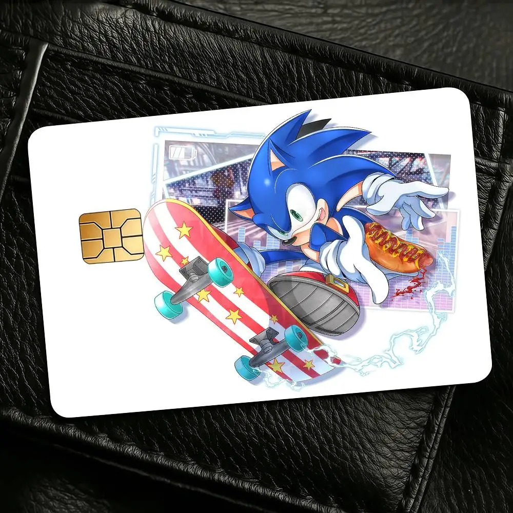 Cartoon S-SonicES Cool Anime Credit Skin Cover Card Stickers 4PCS Film Bus Pass Front Decoration Bank Debit Waterproof