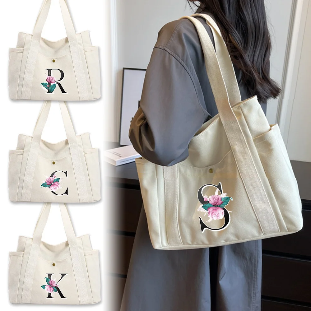 Tote Bag Shoulder Bag White Women HandBag Large Capacity  Commuting Canvas Organizers Bag Whitemarble Printing Series