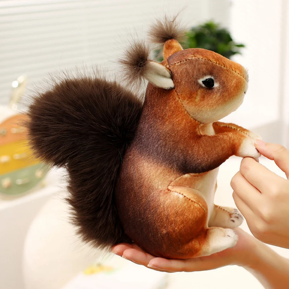 Simulation Squirrel Plush Toy Adorbale Grey Squirrel Holding Pine Cone  Soft Stuffed Animals Doll Nice Gift For Friend
