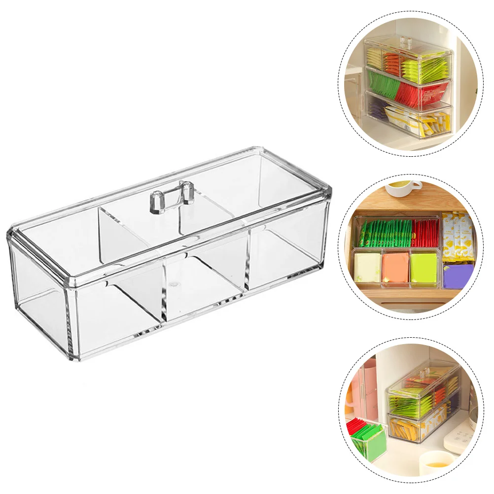 

Stackable Office Storage Bin with Lid Compartments Plastic Organizer Divided Tea Bag Holder