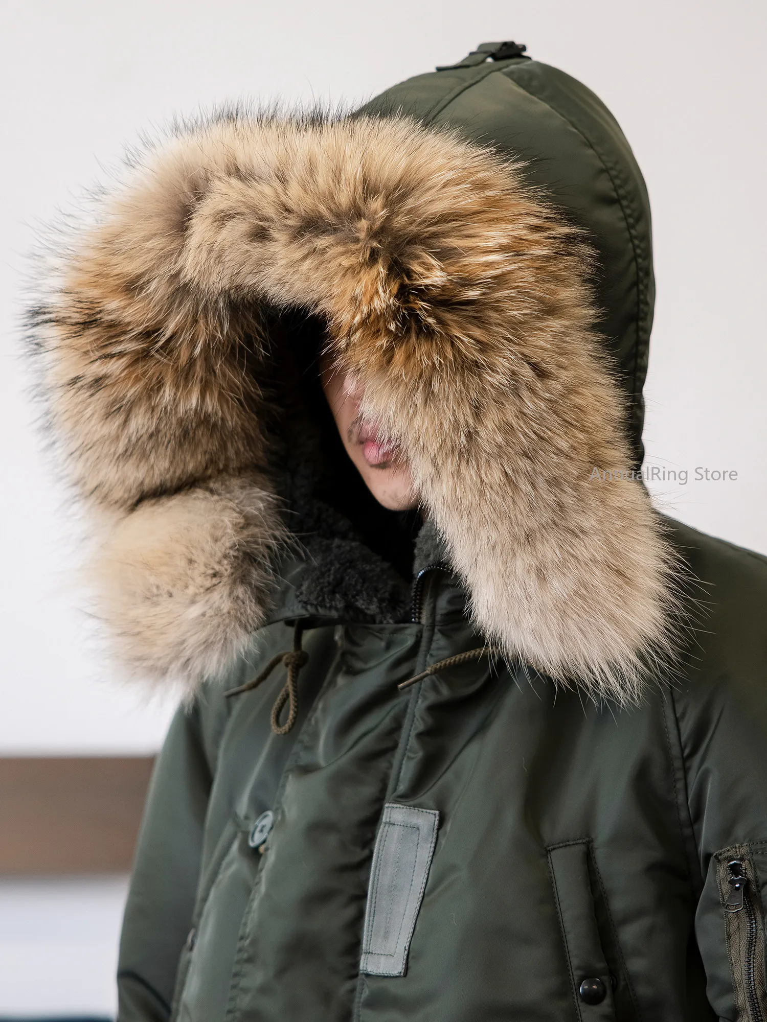 Red Tornado Men N3B Parka US Air Force Flight Jacket Mid Length Thick Wool Integrated Cold Proof Winter Outerwear