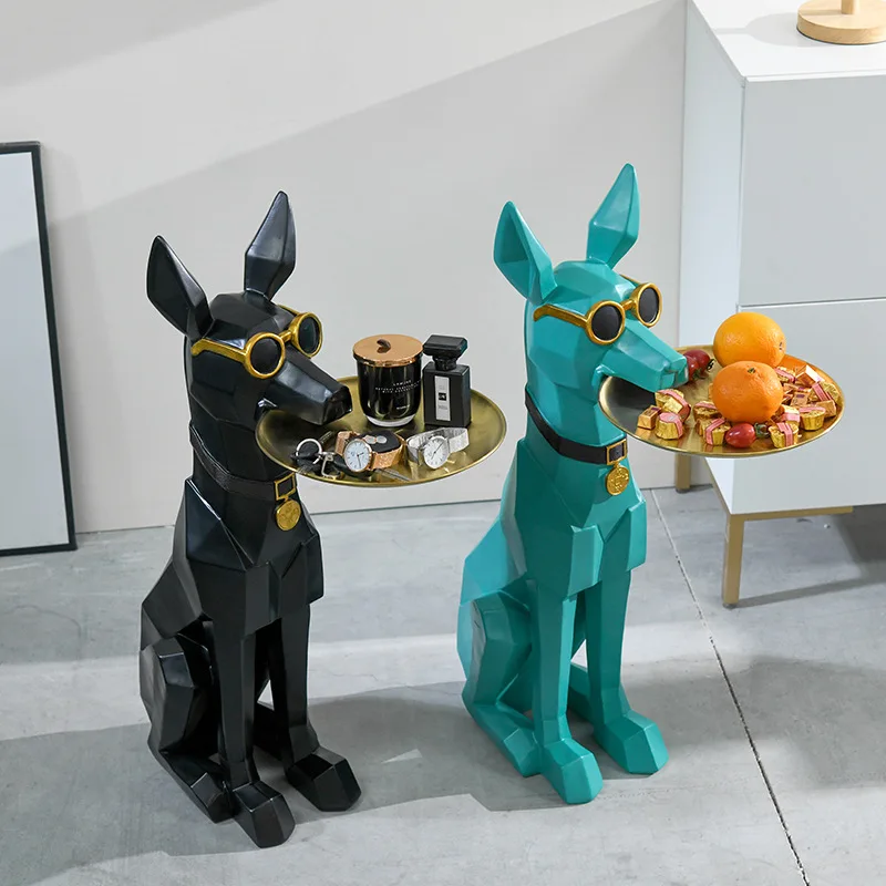 Giant Dog Side Table Statue Nordic Large Doberman Tray Sculpture Luxury Living Room Decoration Creative Dog Tray Animal Table