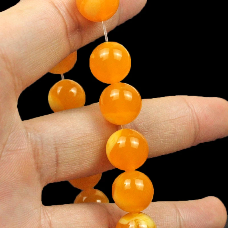 Whosale Beeswax Amber Bead Yellow Natural Stone Charm Round Simple And Stylish Bracelets Gift Couple