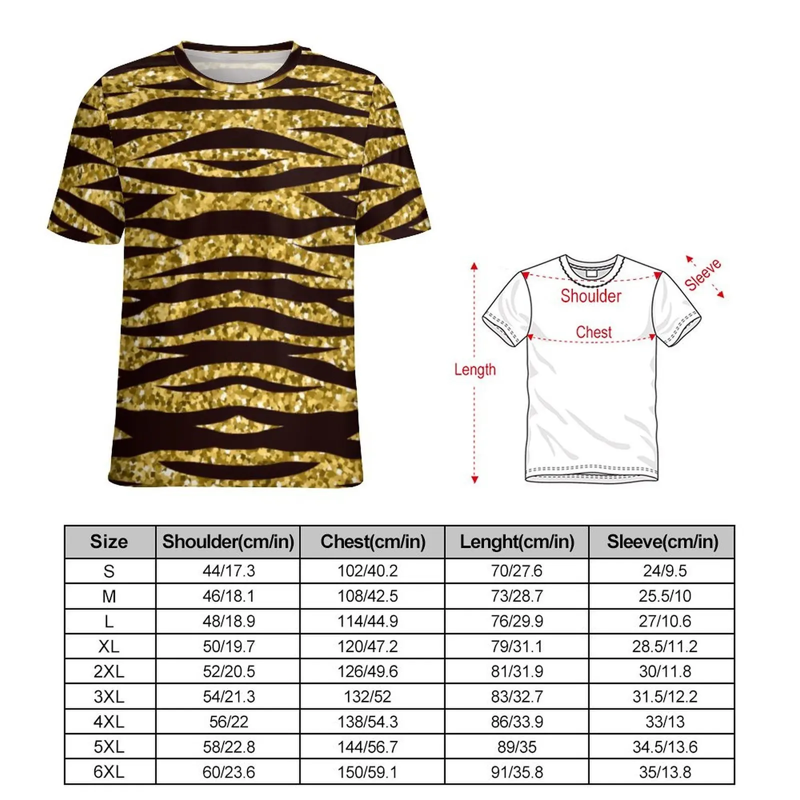 Mens Golden Tiger Print T Shirt Animal Skin Stripes Fashion T Shirts Short Sleeve Graphic Tshirt Summer Casual Plus Size Top Tee