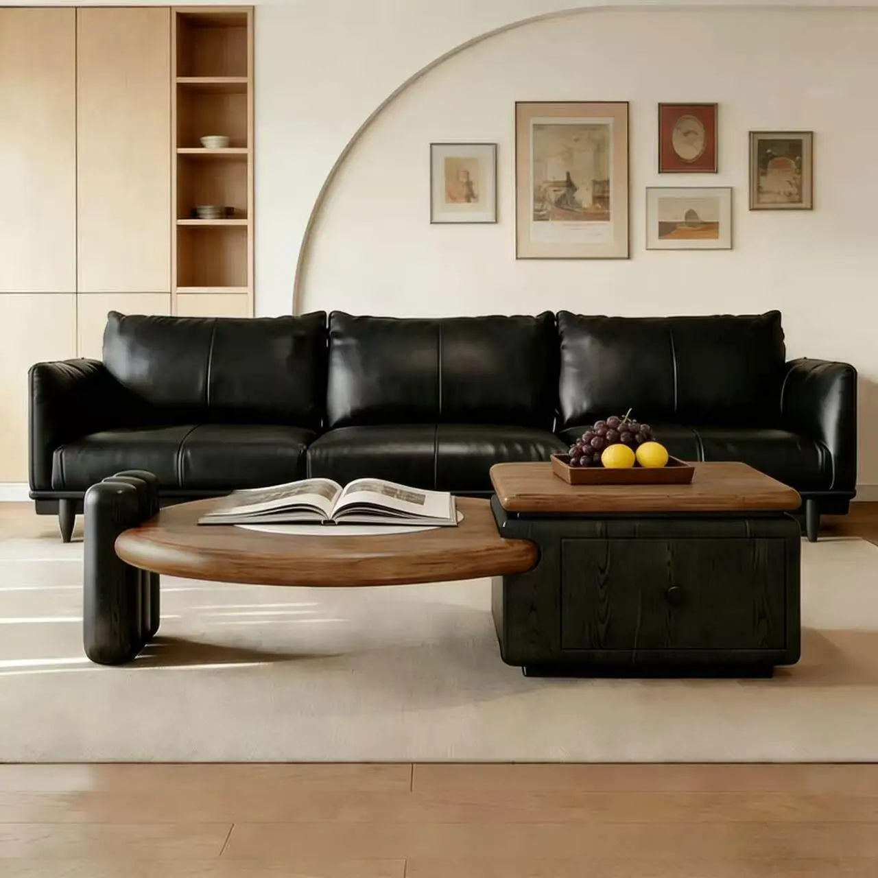 1.2m mobile tea table solid wood household rotating tea table balcony Chinese integrated coffee table