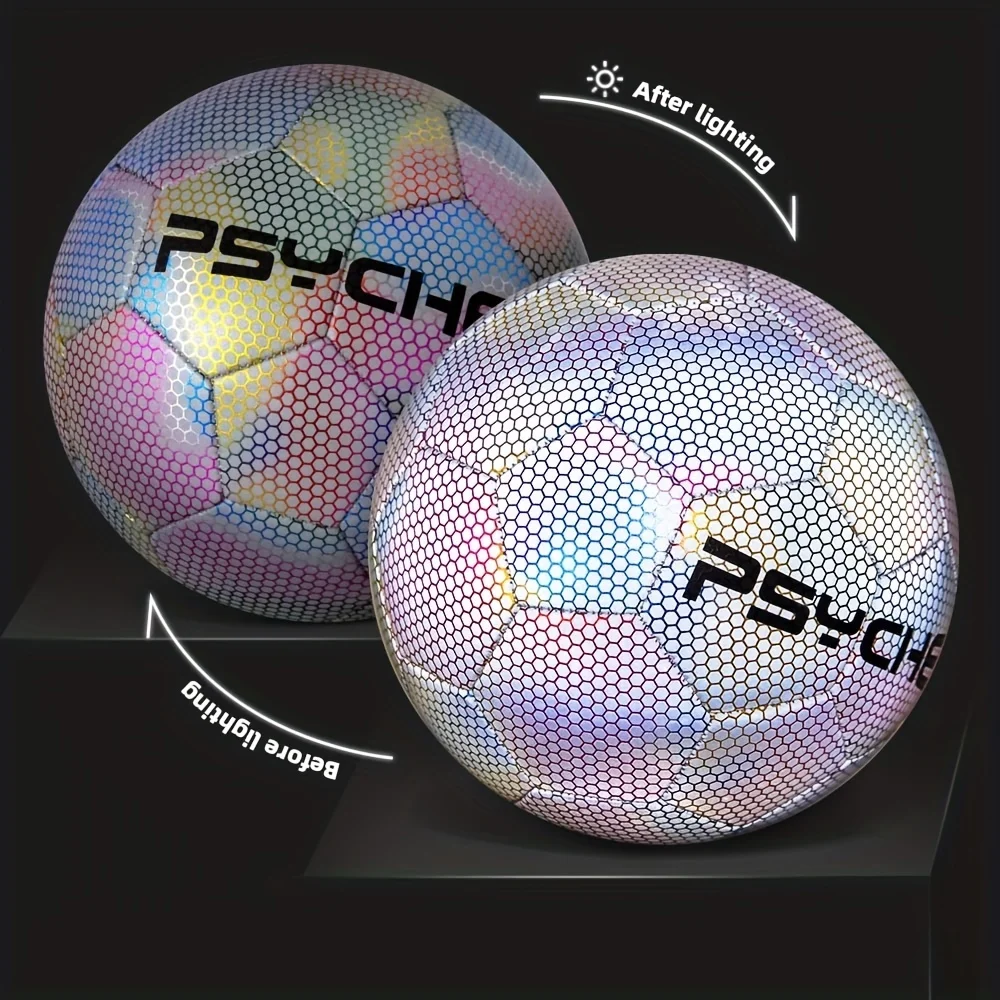 Glow-in-the-Dark Laser Pattern Soccer Ball - Premium PU Wear-Resistant Machine-Sewn Size 5 | Indoor Outdoor Training Match Ball