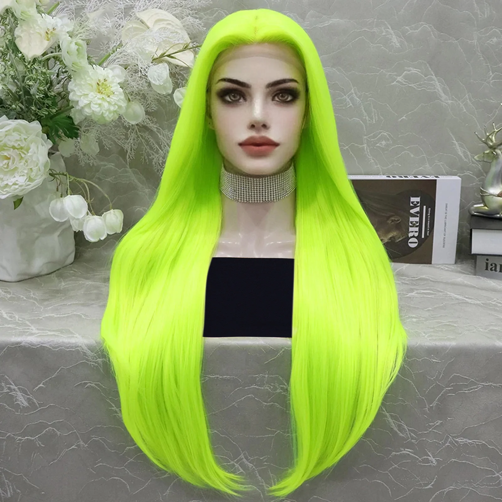 

Synthetic 13*3 Lace Front Wig Long Straight Green Natural Lace Front Wig Suitable for Women
