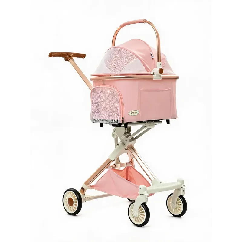 for Luxury Waterproof Pet Stroller Foldable One-Hand Folding Lightweight Dog Cat Travel Carriage Shock Absorption EVA Wheels