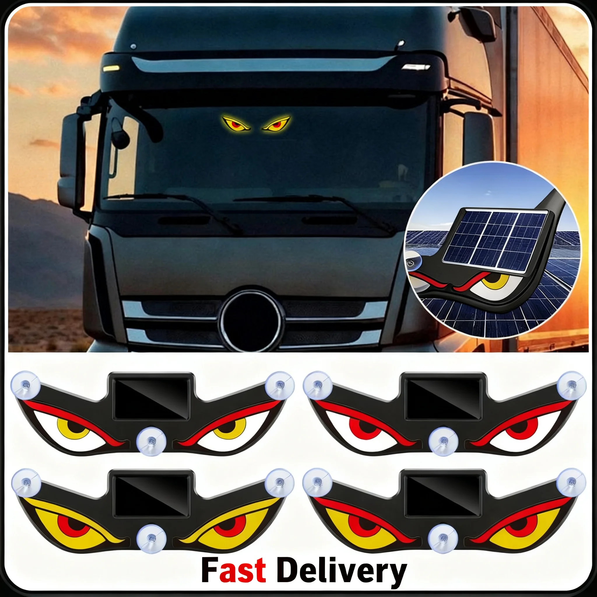 Cool DEMON EYE Ambient Light Solar Powered Breathing Neon Light Car Decoration Rear Windshield Atmosphere Lights Car Accessories