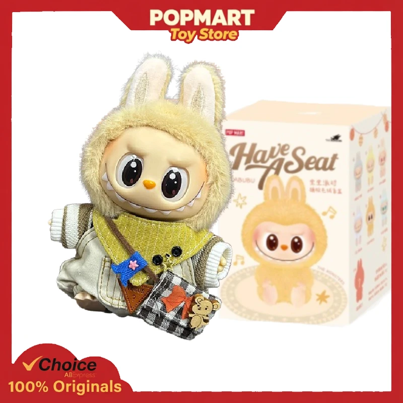 

POP MART LABUBU V2 Have a Seat White Happy Mouse Outfit Аутентичный набор кукол Оригинальная виниловая фигурка Коллекционная игрушка в подарок