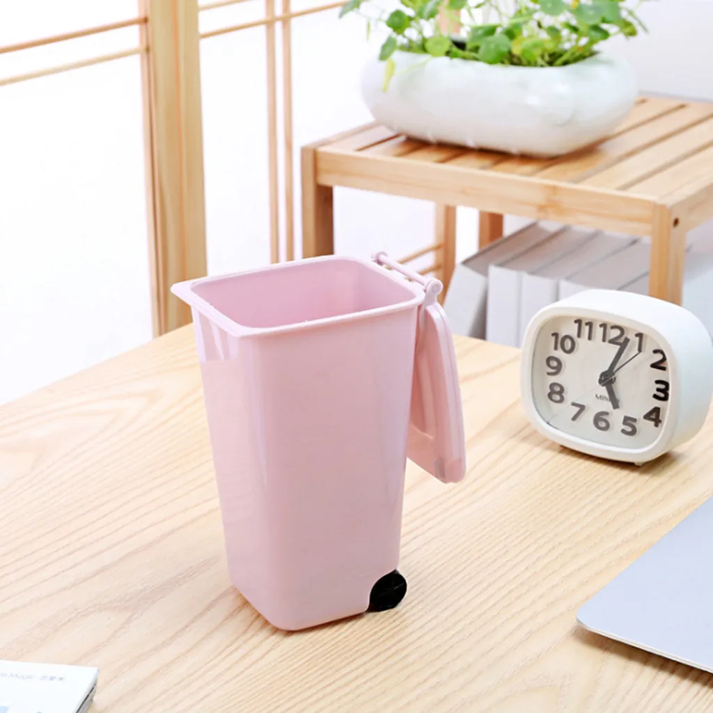 Mini Plastic Trash Can Storage Desktop Organizer Pen Pencil Holder Desktop Sundries Organization Home Accessories Tools