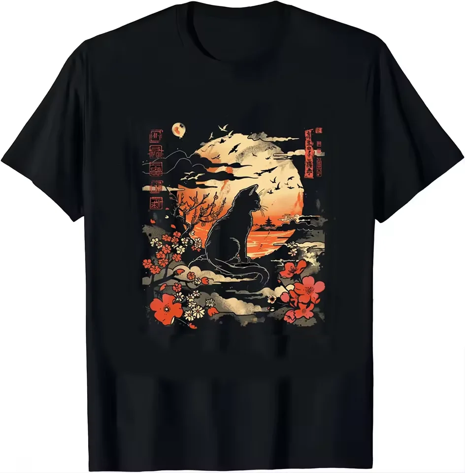 Süßes Anime-Katzen-T-Shirt mit japanischem Retro-Katzenmuster, Y2K-T-Shirt, Damen-T-Shirt, Sommer-Streetwear, Grafik-T-Shirts, Persönlichkeit