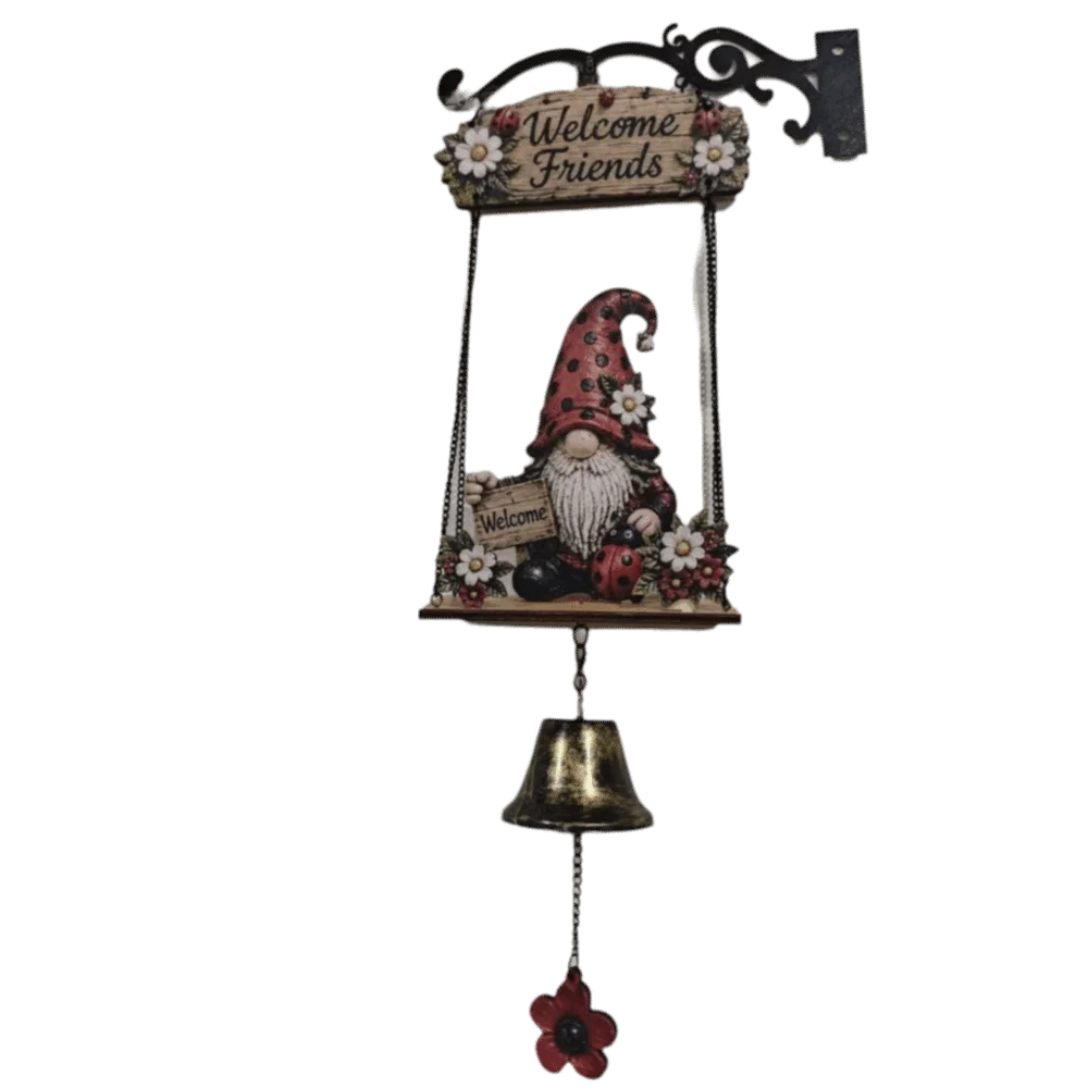 Rustic Metal Bell Gnome Welcome Sign 7.1x16.9in Rustic Finish Farmhouse Wall Decor Integrated Rustic Porch Decor For Patio