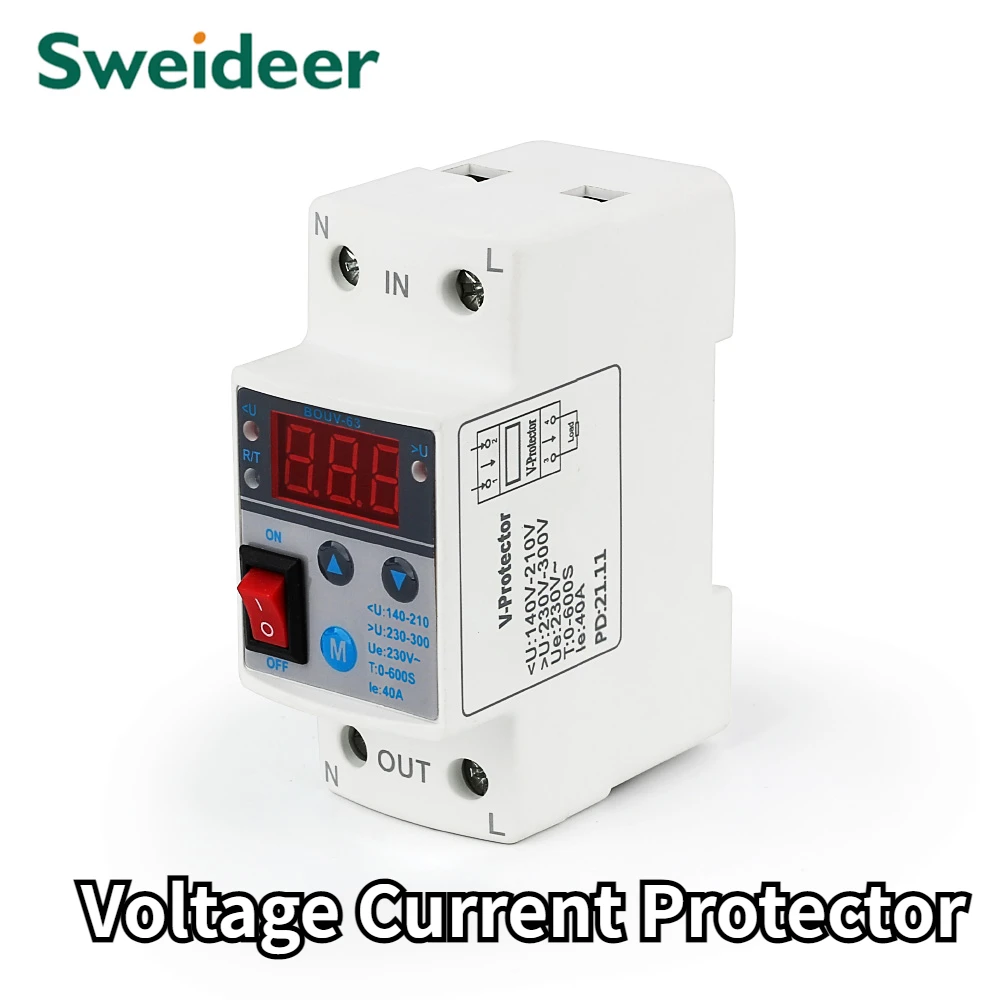 

Voltage Meter Under Voltage Over Current Protector Device Din Rail Dual LCD Display Adjustable Relay 40A2P Protector Volt-ampere