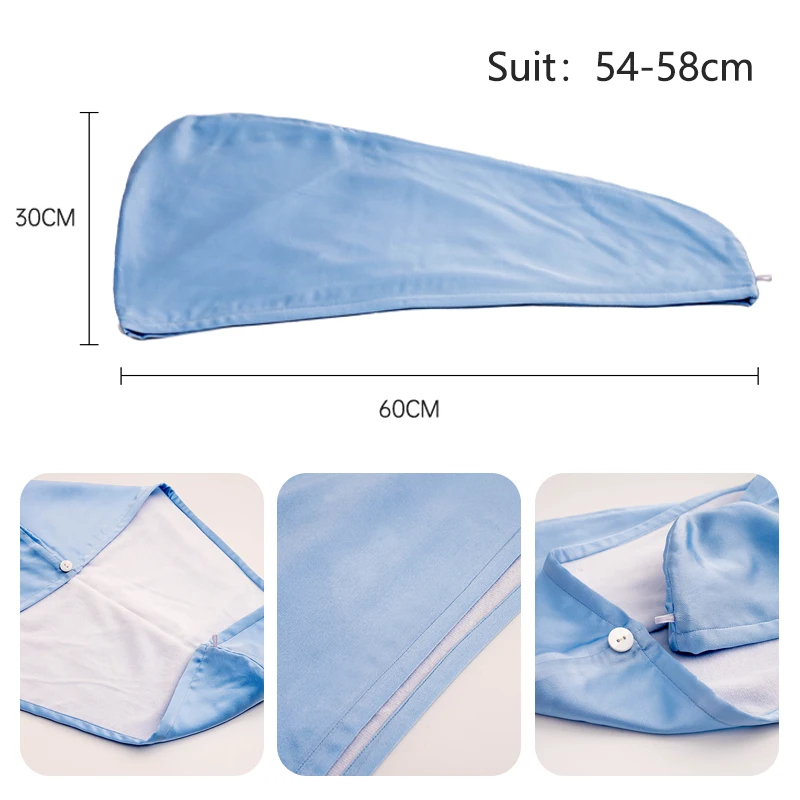 Long Silk Bonnet Quick-Drying Hair Towel Dry Cap With Button Adjust Sleeping Cap For Woman Bath Cap Night Hat Dry Hair Cap