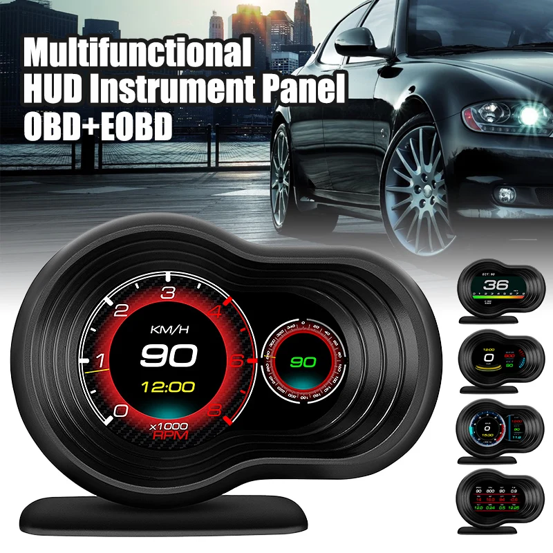 

Obd2+Gps Smart Car Heads Up Display Hud Multifunction Meter Water Oil Temperature Speedometer Alarm Cars Interior Accessories