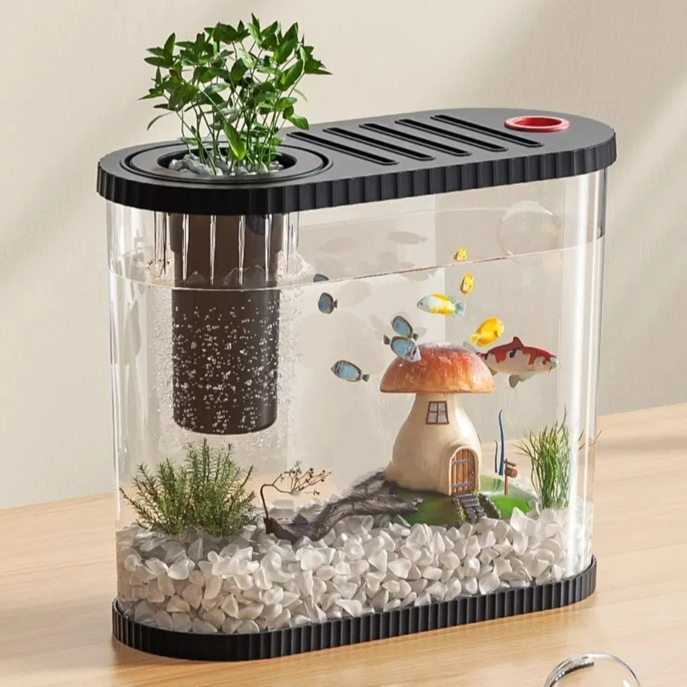 

Shatterproof Tabletop Fish Bowl Transparent with Filter Compartment Plastic Fish Tank Space-Saving Clear Table Fish Bowl