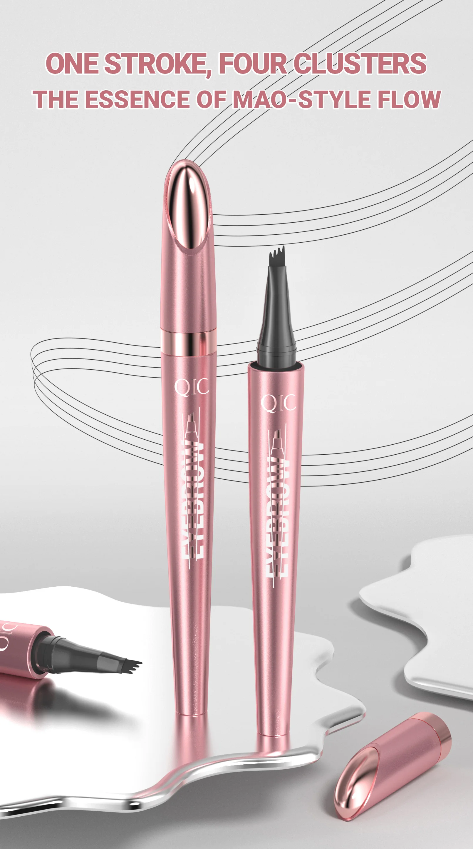 Vier-Klauen-Flüssig-Augenbrauenstift, wasserfest, schweißfest, langanhaltend, 3D Wild Brow Microblading Make-up für Anfänger – Detail 1