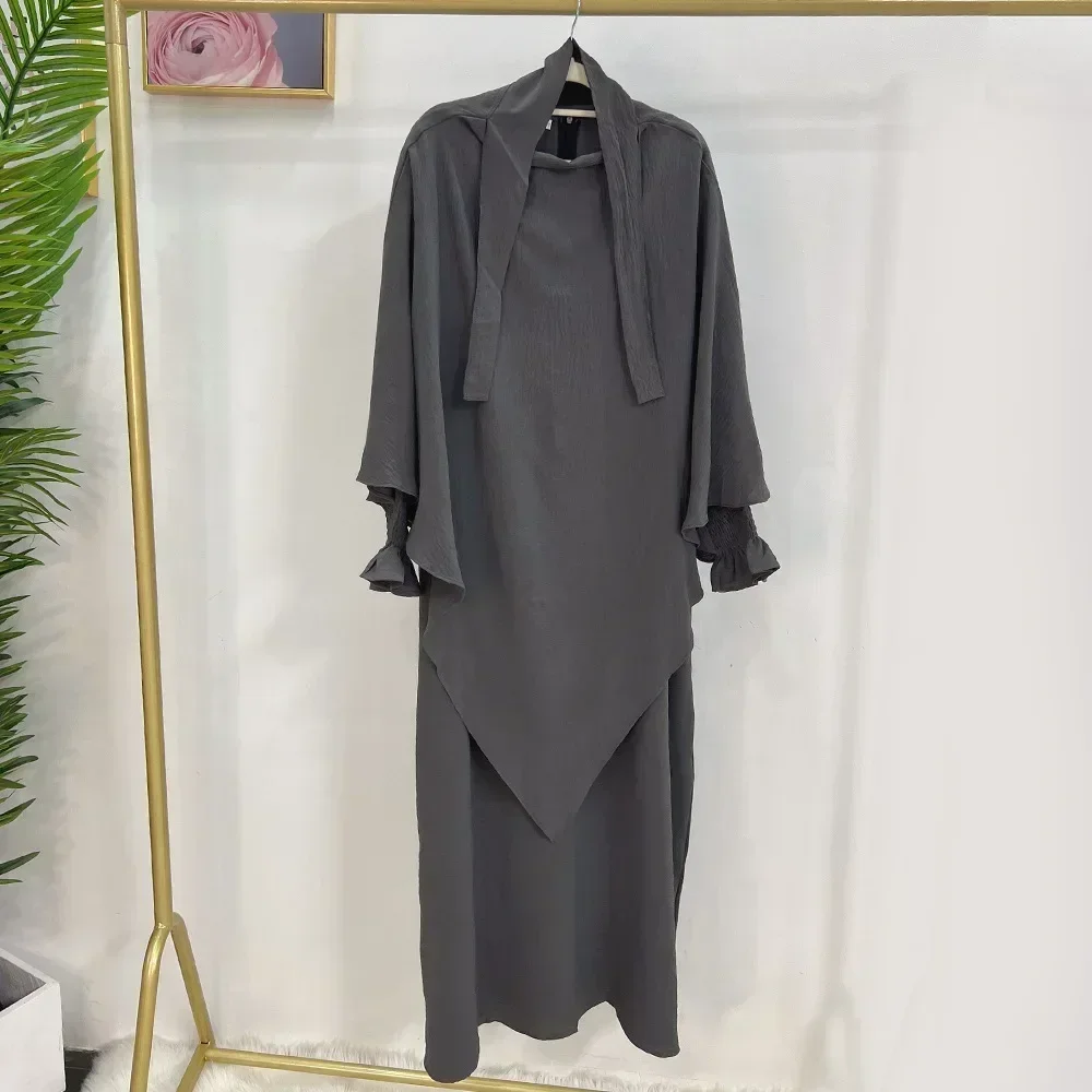 Abaya with Khimar Set Jilbab 2 Piece Ramadan Eid Jilbeb Long Hijab Dress Muslim Prayer Clothes Women Turkey Islamic Dubai Outfit