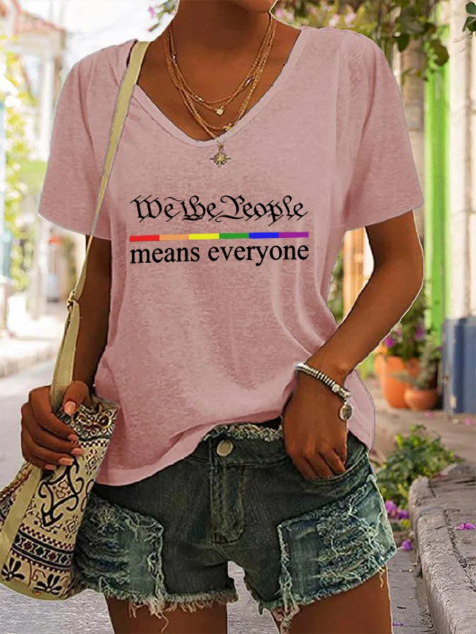 Summer Casual V-Neck Short Sleeve Tee for Women Pride Month Gift Print
