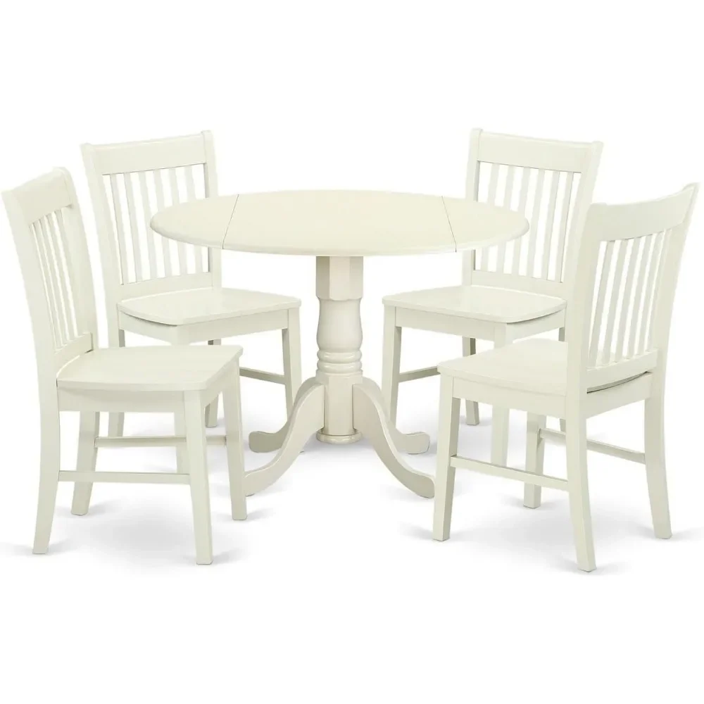 5 Piece Set Includes a Round Dining Room Table with Dropleaf and 4 Kitchen Chairs, 42x42 Inch, Table and Chair Set