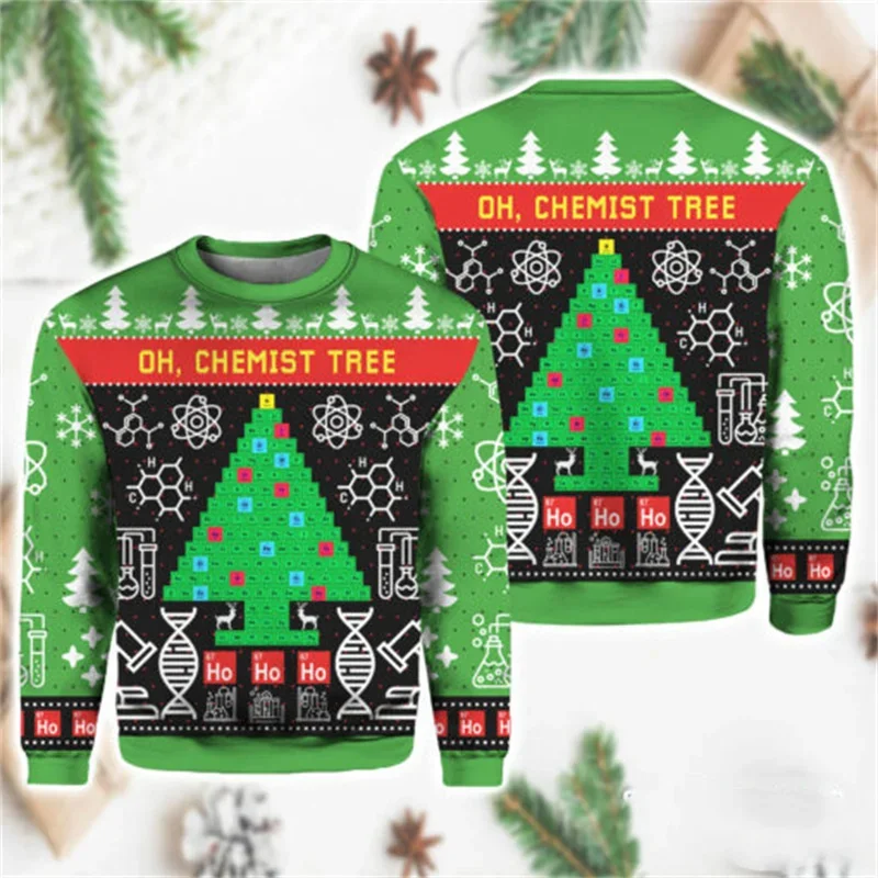 2024 Christmas Happy Ugly Sweatshirt Santa Claus Pullover Men Women Autumn Winter Fashion Street Clothes Round Neck Long Sleeved