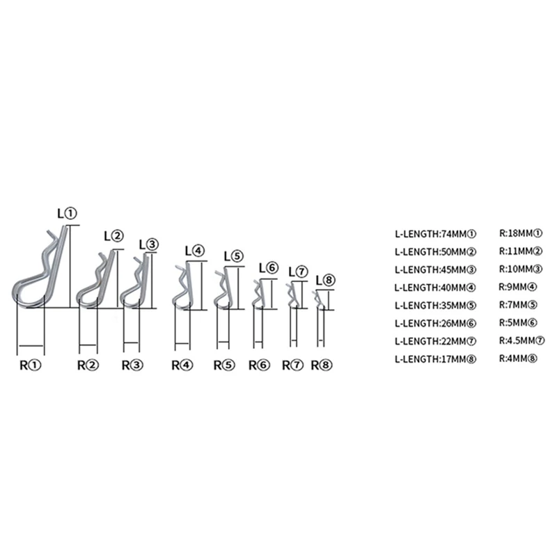 AA21-125 Pcs R Type Spring Cotter Pin M1 M1.2 M1.5 M1.8 M2 M2.5 M2.8 M3.5 Car Heavy Duty Split Clamp Hair Clip Hitch Tractor