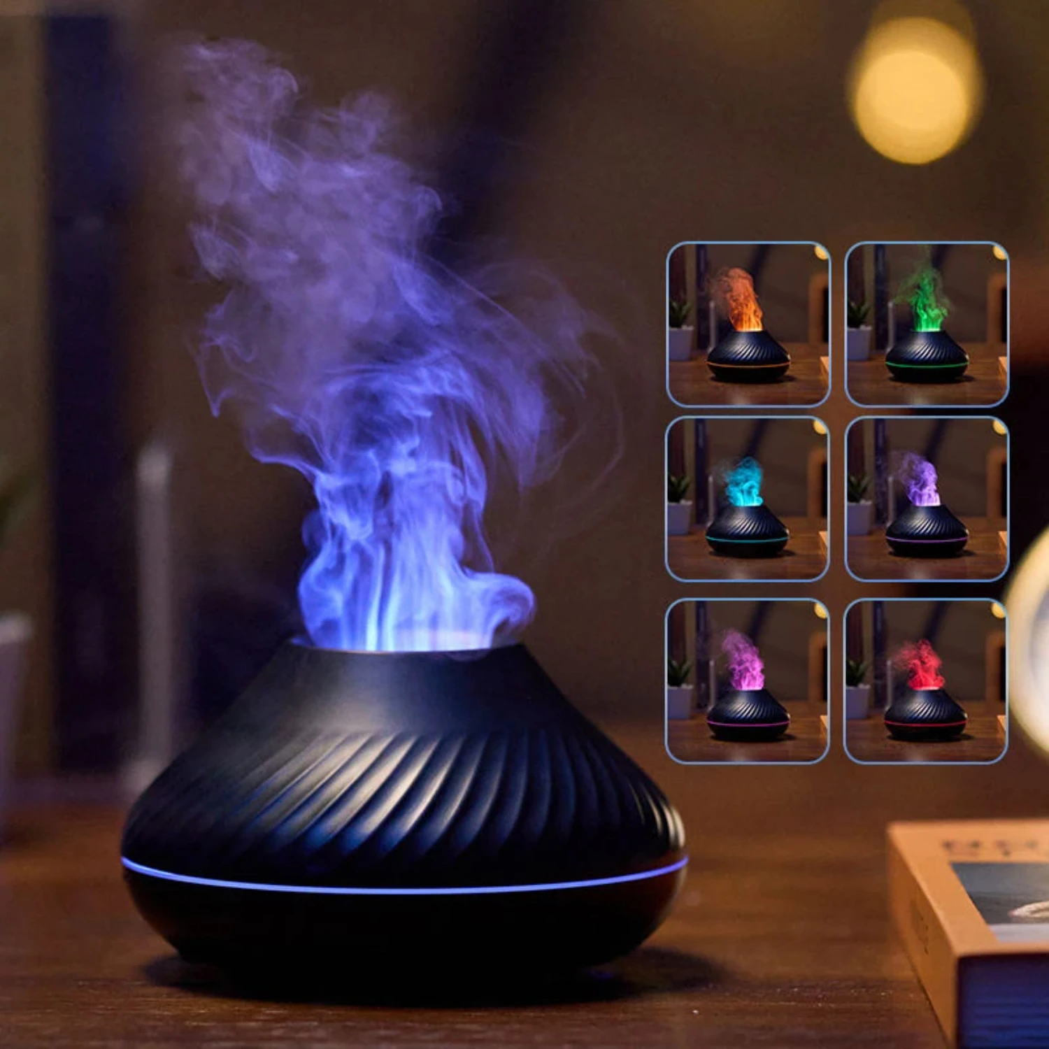 USB Air Humidifier with 130ML Capacity, 7 Colors LED Flame, Essential Oil Aromatherapy Diffuser for Home Office Car Use