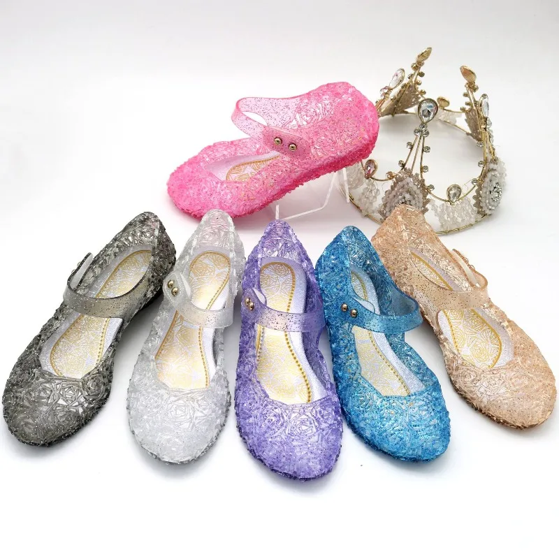 Plastic Crystal Sandals Mid-Heel Strappy Toe-Covered Summer Princess Performance Shoes Girls' High-Heel Crystal Sandals