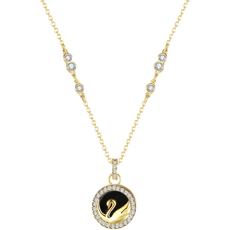 SACKARTnever fades golden black shell goose necklace full of diamond pendants simple fashion female clavicle luxury Free freight