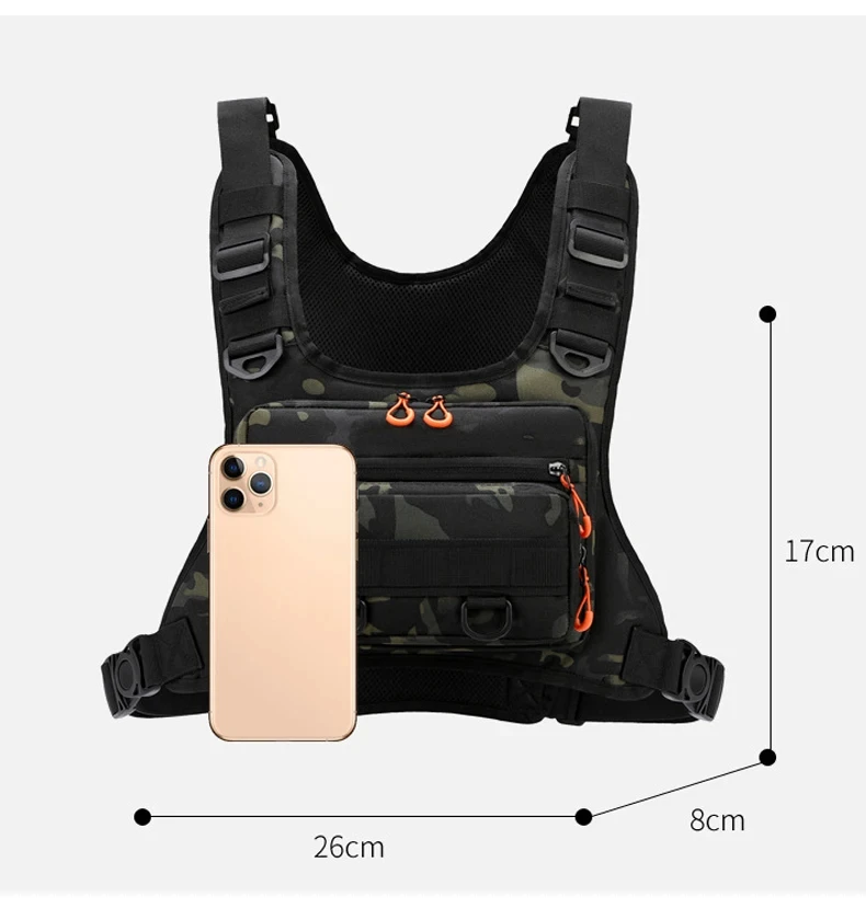 Outdoor-Sportweste mit Rucksackfunktion, taktische Brust- und Hüfttasche, Umhängetasche für Camping, Laufen, Radfahren, Motorradfahren und Workouts – Detail 3