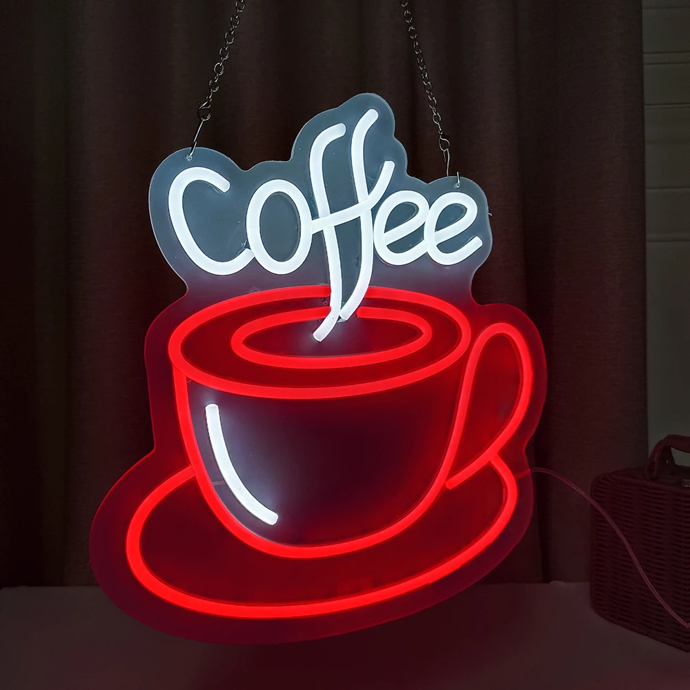 Coffee Neon Sign Light 42x38 CM for Bar Pub Club Coffee Store Hanging Window Wall Decor AD Promotion Signs Led Open Signs